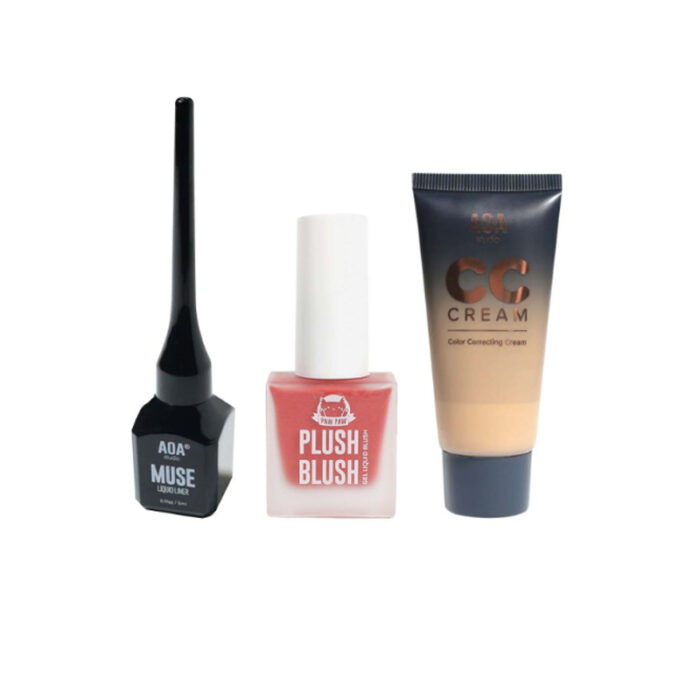 AOA Muse Liquid Liner – Black 5ml & Gel Liquid Blush – Alto & CC Cream – Medium Combo (In Bangladesh)