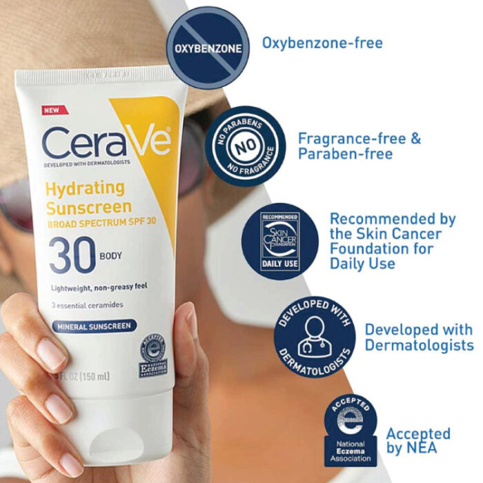 CeraVe Hydrating Mineral Sunscreen Broad Spectrum SPF 30 75ml 3 1 Fashion Skincare BD